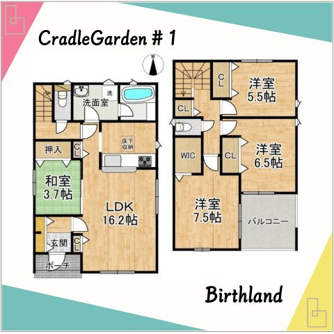 新築戸建・新築建売　佐野市天神町第5　城北小学校・西中学校の間取り|【4LDK+WIC】お出かけ前や帰宅後リビングを通るので自然とコミュニケーションが増える間取りです！