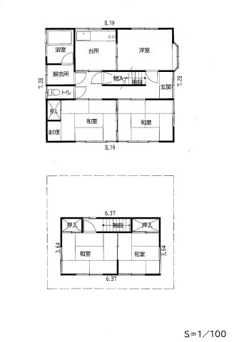 深谷市榛沢新田　中古住宅（土地２１０坪超）の間取り