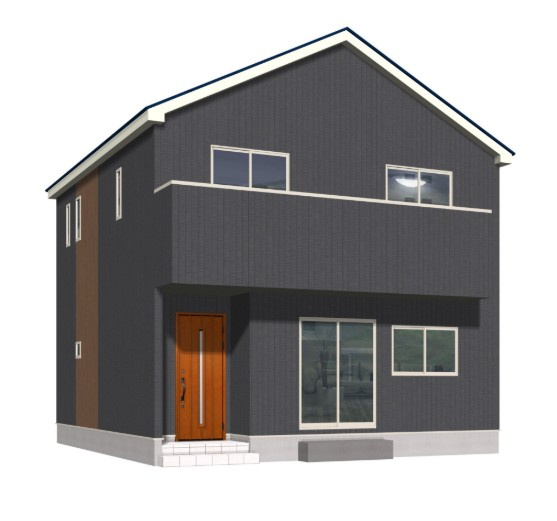 香美市土佐山田町東本町第1　1号棟新築戸建ての完成予想図|落ち着いた外観が魅力。木目アクセントが映えるシンプルモダンな住まい。