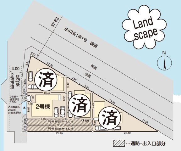 川越木野目　新築一戸建て　２号棟の区画図|２号棟