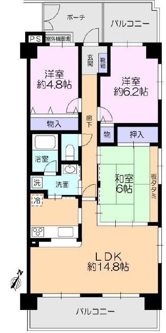 フロラシオン堺・香ヶ丘の間取り|３階の角部屋！１４．８帖の広々ＬＤＫは南東向きで日当たり良好です♪