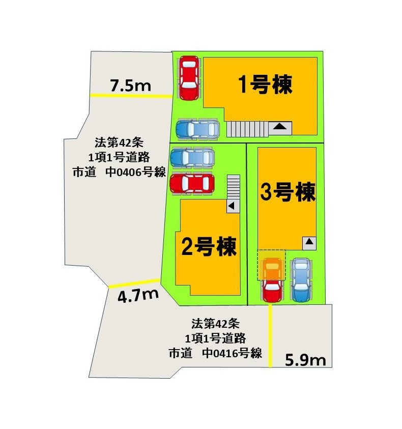 大野城市中1丁目第3-3棟（1号棟）の区画図|配置図