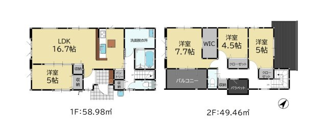 福岡市東区舞松原5丁目第4-2棟（1号棟）の区画図|配置図