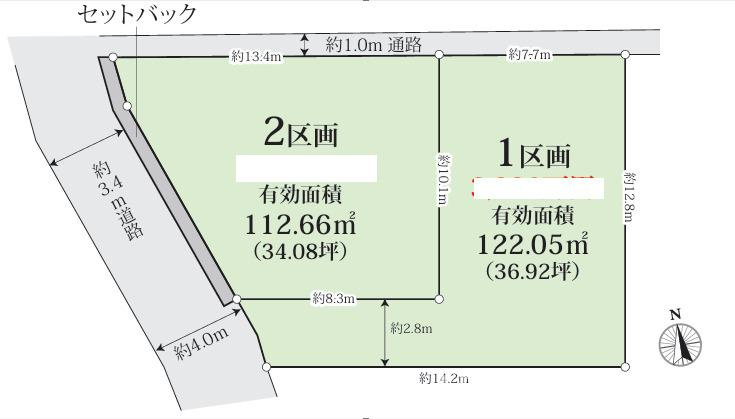 茅ヶ崎市小桜町　売地　全２区画の土地図|対象地は１区画です。