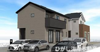 茅ヶ崎市萩園　新築戸建　全２棟の前面道路含む現地写真|1月16日撮影　建築中　現地外観