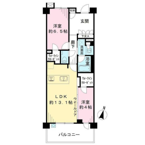 Ｎｉｓｓｈｉｎ　Ｇｒａｎｄｐａｌａｃｅ茅ヶ崎東海岸の間取り| 南向きの2LDKです。