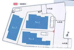 茅ヶ崎市東海岸北2丁目　新築戸建　全３棟の区画図|対象地はNo2です。