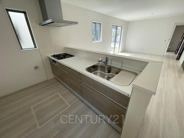 前橋市北代田町1期 1号棟のキッチン|シンクも大きく洗い物もしやすい浄水器付。シャワーヘッドは引き出し可能、シンクの隅々まで洗い流せます。
食器洗い乾燥機付きです。