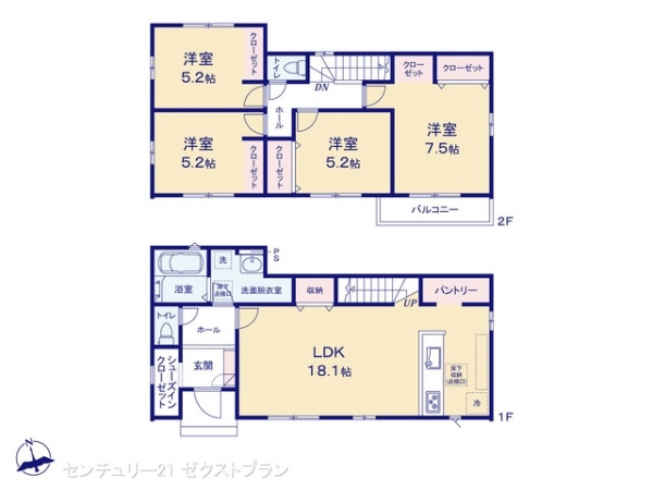 前橋市北代田町1期 1号棟の間取り|図面と異なる場合は現況を優先