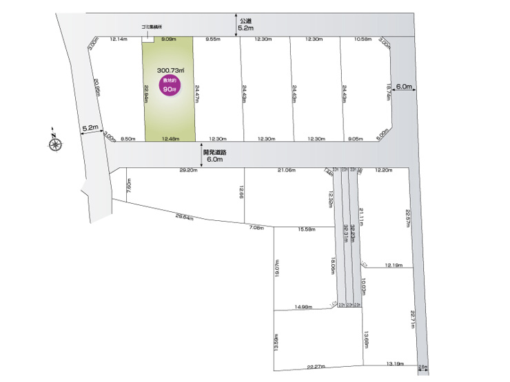 藤井上組（全12区画）2号地　区画図：敷地面積300.73㎡（90.97坪）