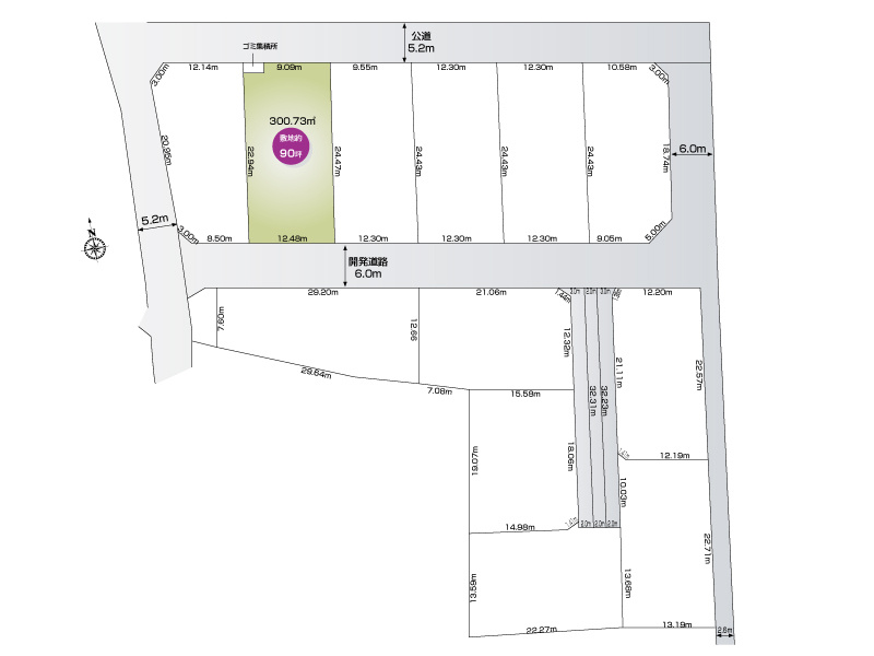 藤井上組（全12区画）2号地　区画図：敷地面積300.73㎡（90.97坪）