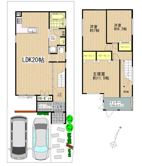 森南車庫付き戸建の間取り