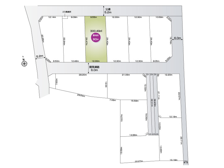 藤井上組（全12区画）3号地　区画図：敷地面積300.49㎡（90.89坪）