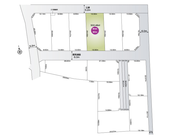 藤井上組（全12区画）4号地　区画図：敷地面積300.48㎡（90.89坪）