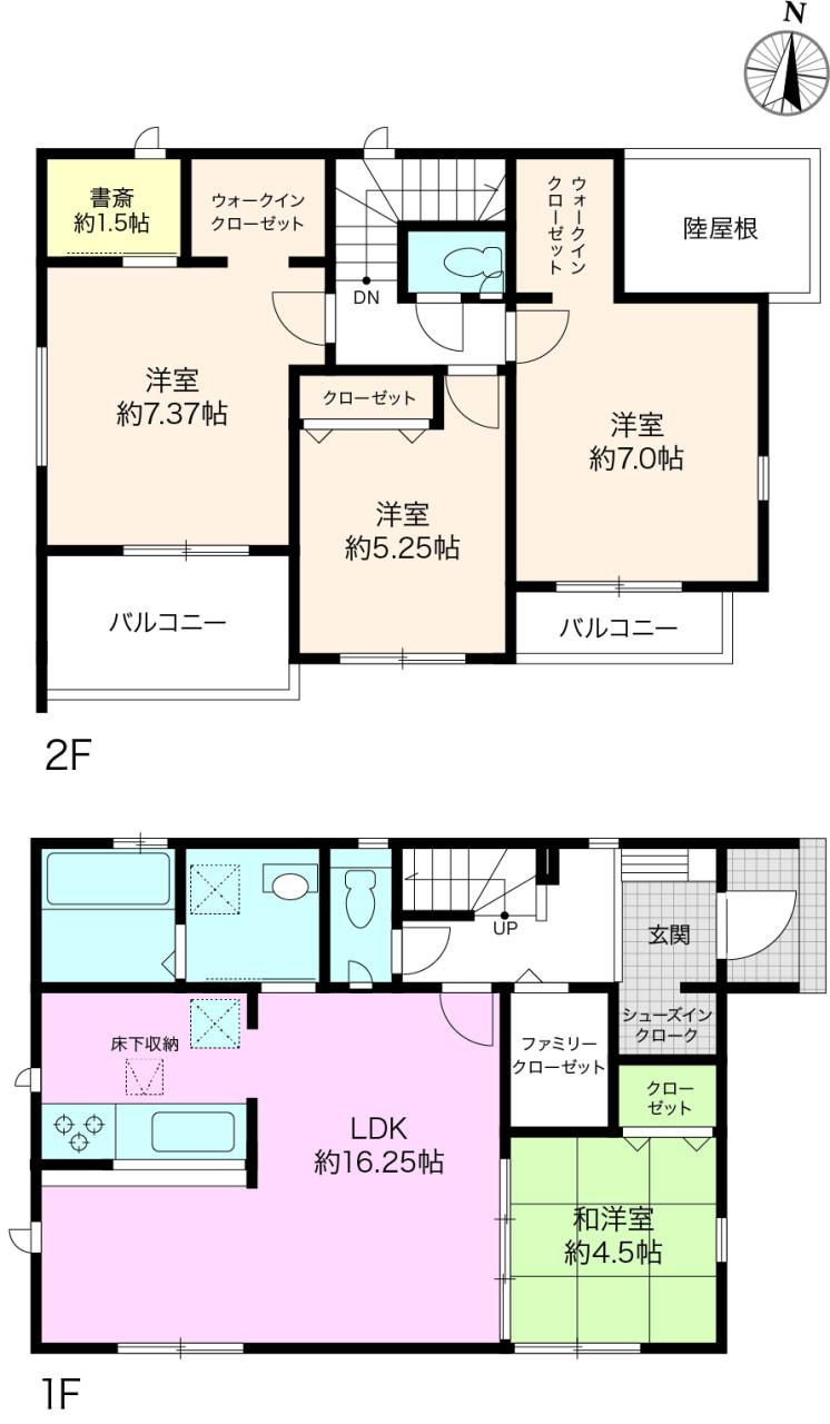 介良乙　新築戸建　1号棟【太陽光発電システム　7.56kw】（全3区画）　の間取り|4LDK+FC+2WIC+SIC　　建物面積　102.46㎡（約30.99坪）