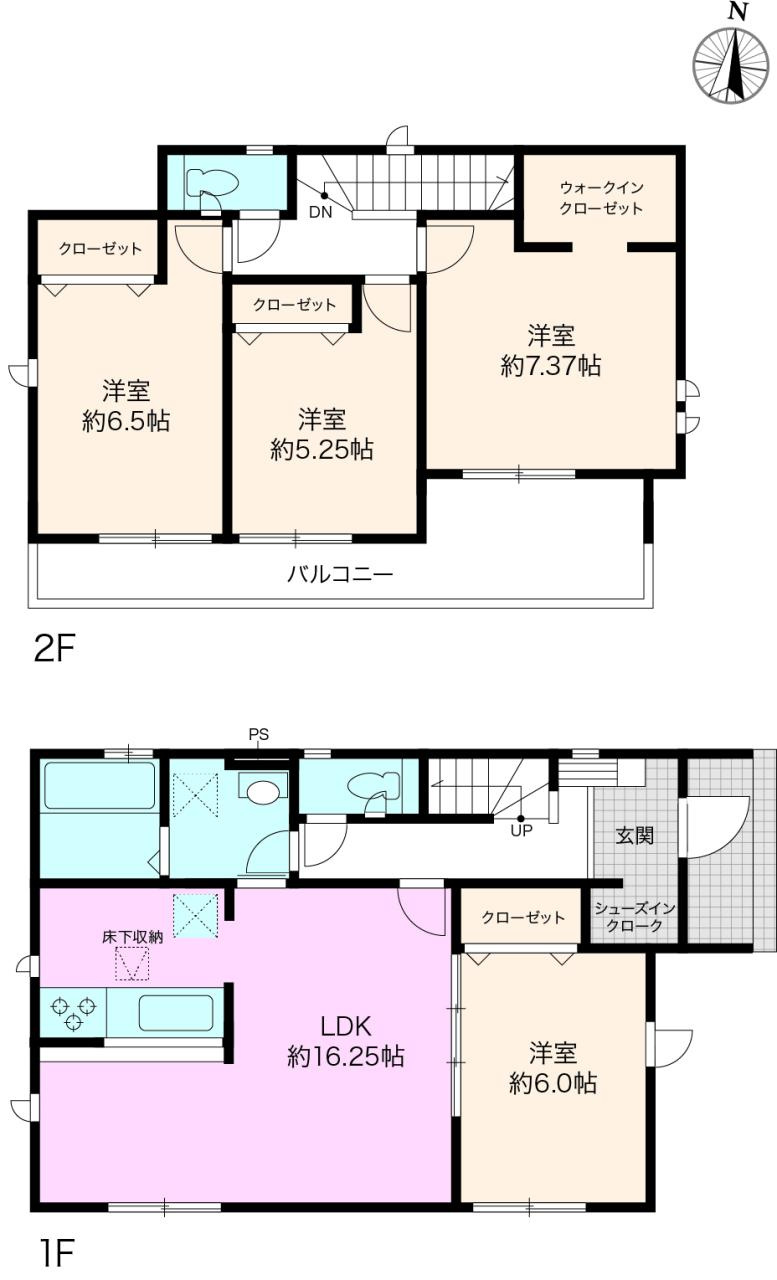 介良乙　2号棟　新築戸建（全3区画）　の間取り|4LDK+WIC+SIC　　建物面積　101.02㎡（約30.55坪）