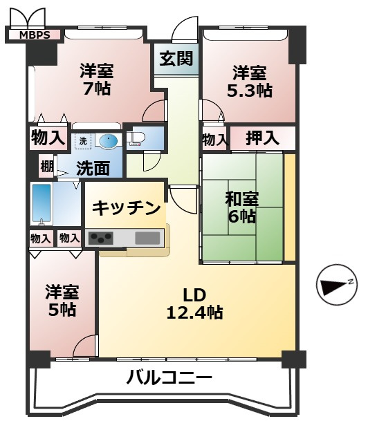 レークパレス大津堅田6階の間取り