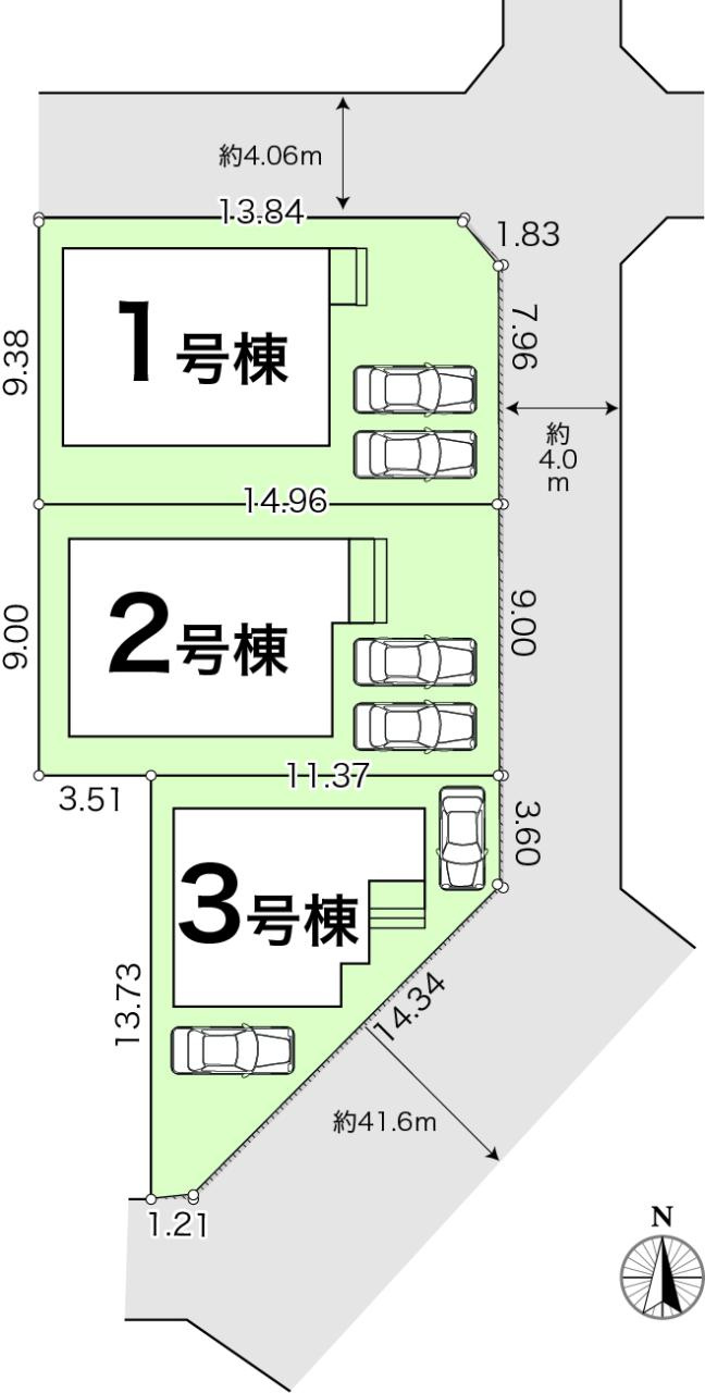 介良乙　新築戸建　3号棟【太陽光発電システム】（全3区画）　の区画図|3号棟　土地面積　104.84㎡　（約31.71坪）