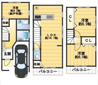 寝屋川市寿町　売り土地の土地図＋建物プラン例