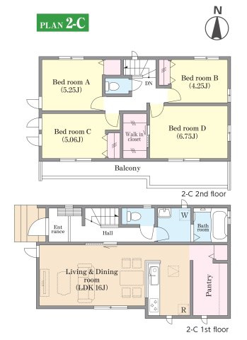 市川市菅野２丁目新築戸建【八幡小学校：10分】の間取り|2-C号棟・4LDK