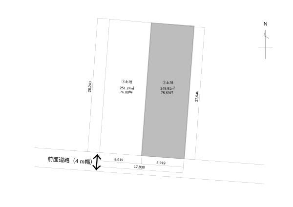 須賀二丁目Ⅲ　土地②の土地図|※図面と現況が異なる場合は現況を優先させていただきます。
※分筆後、多少面積の増減可能性があります。