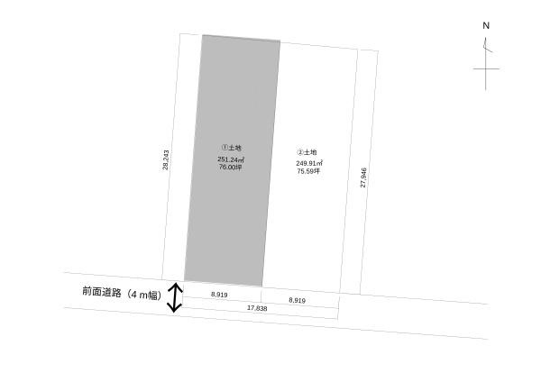 須賀二丁目Ⅲ　土地①の土地図|※図面と現況が異なる場合は現況を優先させていただきます。
※分筆後、多少面積の増減可能性があります。
