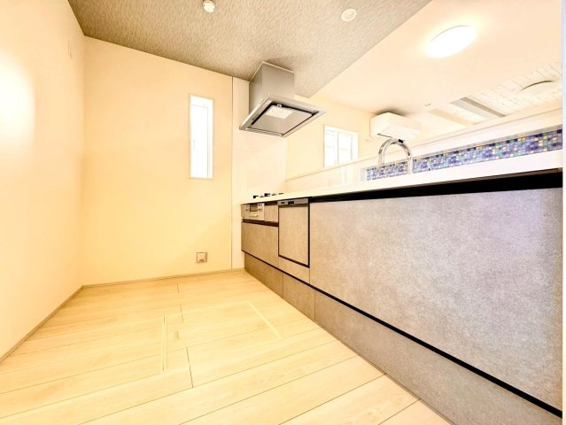 足立区入谷3丁目　新築分譲住宅　全３棟のキッチン|【システムキッチン】豊富な収納大型シンクなど使いやすさ重視の対面式システムキッチン。ご家族と楽しく会話をしながら料理もできます♪