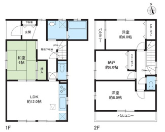 【間取り】 | さいたま市桜区白鍬・中古戸建 | LDK12帖＋続間和室6帖！３SLDKタイプ。