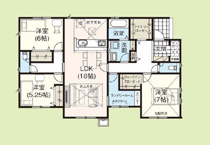新築　太田市高林南町　1号棟　GRAFAREの間取り|3LDK　建物約31坪　収納充実の平屋住宅！ウォークインクローゼット、シューズクローク、ファミリークロークにはたっぷり収納出来ちゃいます！
