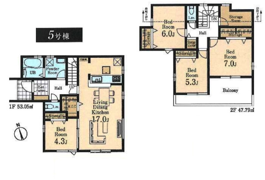 所沢市上新井1丁目・全6棟　新築一戸建　5号棟　の間取り|【全6棟・5号棟】南向きLDK17帖、各居室収納スペース充実の4LDK!