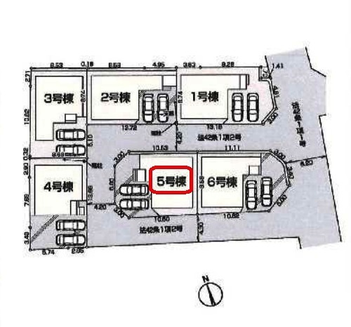 所沢市上新井1丁目・全6棟　新築一戸建　5号棟　の区画図|【全6棟・5号棟】土地面積120.08平米（約36.32坪）