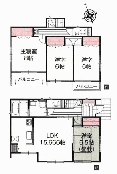 新築　太田市東別所町　1号棟の間取り|4LDK　建物約31坪　全居室6帖以上！全居室収納付き！2面バルコニー！