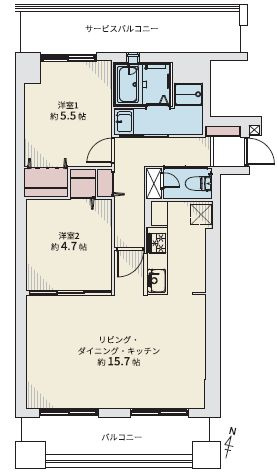 【間取り】 | ダイアパレス北二条 | 2LDK・オートロック付き・ペット飼育相談可能・両面バルコニー