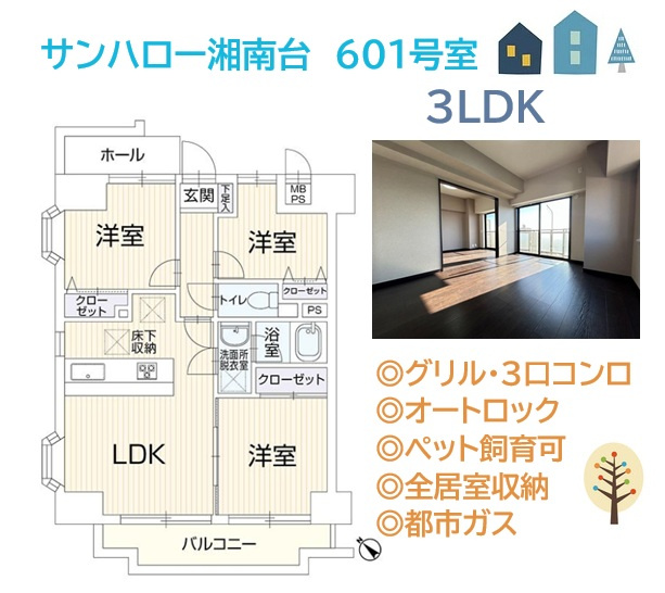【間取り】 | ご夫婦やファミリーも十分な広さで人気の３LDKの間取りです。
インテリアの設置もしやすい全居室フローリング◎