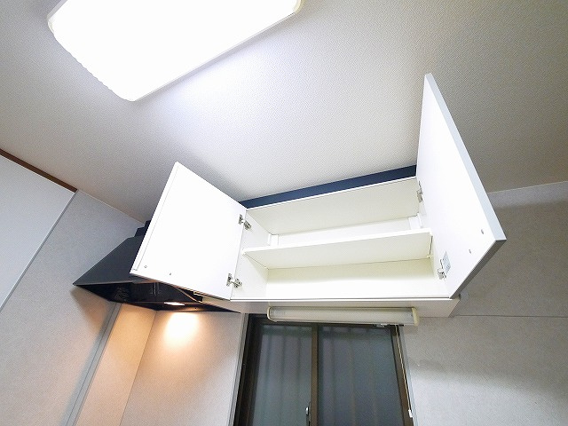 ボヌール西大寺Bのキッチン|ちょっとした収納スペースも充実しています