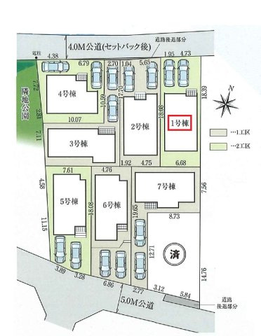 東村山市恩多町1丁目・全8棟　新築一戸建　1号棟の区画図|【全8棟・1号棟】並列駐車2台可能です。