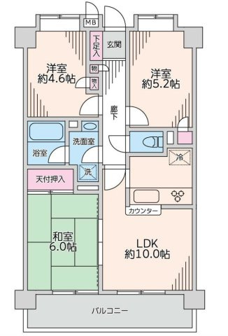 【間取り】 | 藤和シティコープ相模原 | 3LDKは、リビングダイニングキッチンと3つの居室がある間取り。ファミリー層に非常に人気の高い間取りで、広々としたリビングで家族団らんを楽しみ、個室でプライベートな時間も確保できるのが大きな魅力です。