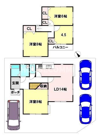 藤の台戸建の間取り|全居室洋室で全居室収納あり　駐車場は3台分　南東角地で日当たり良好