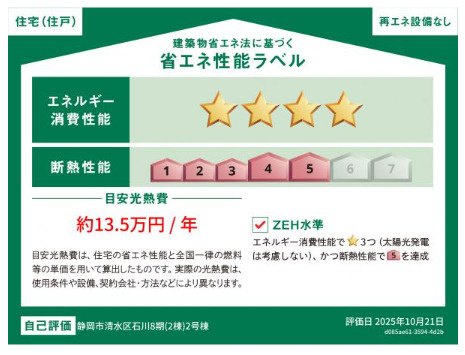 売新築戸建　静岡市清水区石川の省エネ性能ラベル