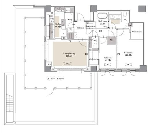 港区六本木５丁目の賃貸マンションの間取り