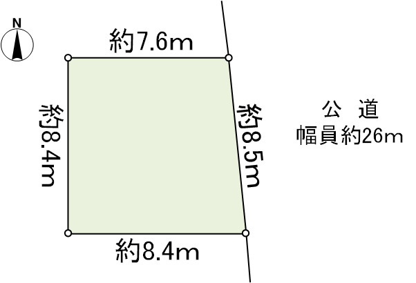 和上町土地の土地図|幅員約26ｍの幹線道路に面した商業地
