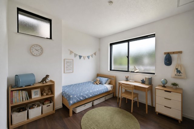 はぴくるタウン尼崎市尾浜町の洋室|-洋室5.1帖(1F)- 窓からのやさしい光が、お部屋で過ごす時間を心地よい空間です。
※小物はCGによるイメージです。実際には設置されておりません。