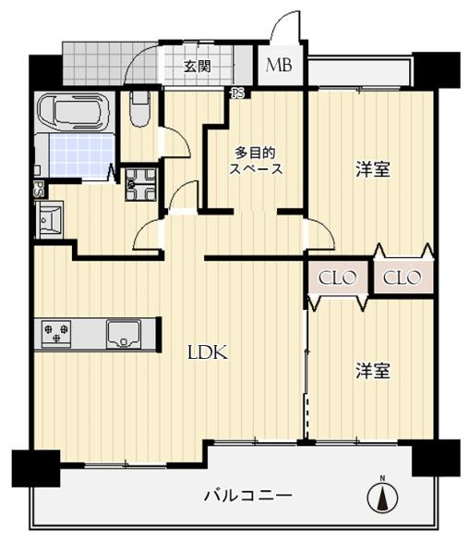 【間取り】 | ソワール新檜尾台7号棟 | 専有面積:63.80平米　バルコニー面積:11.88平米　間取り:2SLDK！