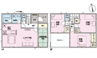 【間取り】 | 安芸郡熊野町城之堀1丁目　全5区画　NO3 | 南向きの17帖リビング☆2階3室☆ファミリータイプ4LDK☆各居室に収納☆南向きの間取りプラン