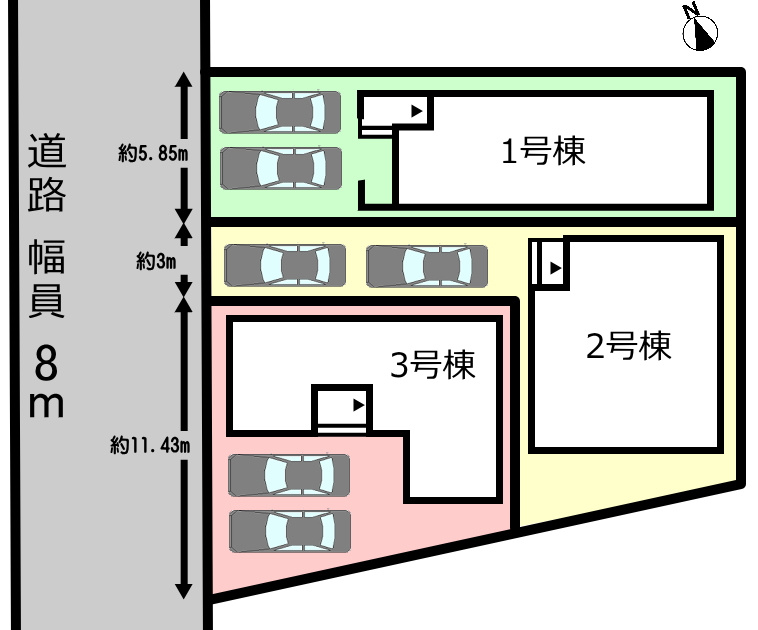 碧南市善明町の区画図|2号棟　駐車スペース2台