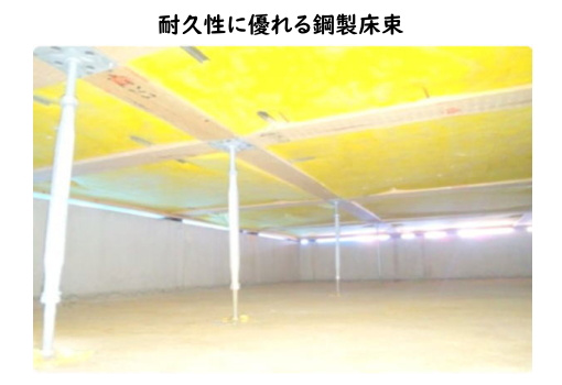 碧南市善明町の構造・工法・仕様|建物の床をささえる『床束(ゆかづか)』という支持材に、さびやシロアリを寄せ付けない鋼製の床束を採用しているため、従来品に比べ床構造の耐久性を向上させています