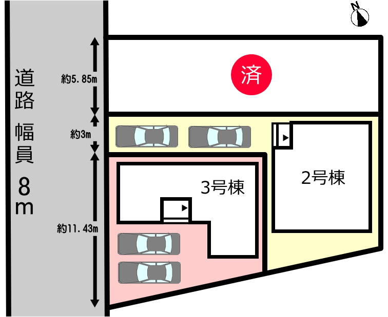 碧南市善明町の区画図|3号棟　並列駐車2台