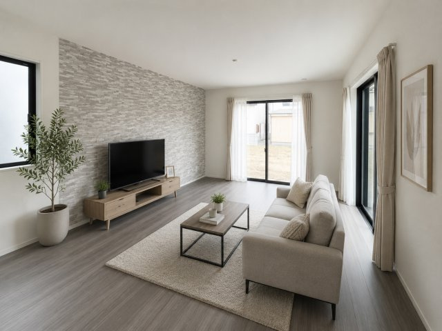 【居間・リビング】 | 北本市下石戸下5期　新築戸建　全4棟　2号棟 | ※CGで加工しています。※家具付き販売ではございません。