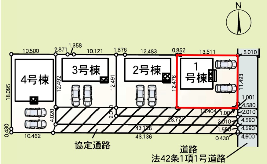 高崎市吉井町下長根第3（全4棟）1号棟の区画図