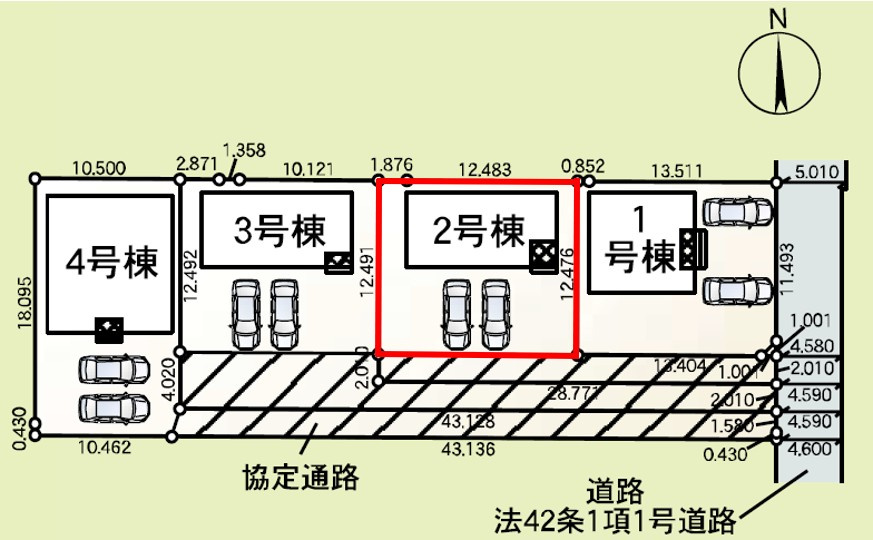 高崎市吉井町下長根第3（全4棟）2号棟の区画図